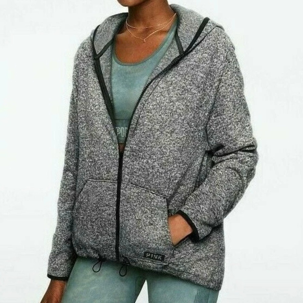 Victoria's Secret Pink High Low Hoodie Full‎ Zip Marl Gray Size XS